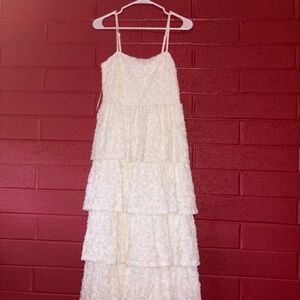 Lena Floral Lace Tiered Midi Dress